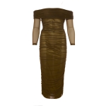 Khaki Off Shoulder Midi Dress - Image 2