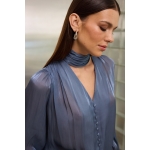 Bianca Shirt With Scarf | Blue - Image 6