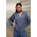 Bianca Shirt With Scarf | Blue - Image 5