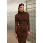 Jacqueline Tulle Dress With Cape | Brown - Image 2