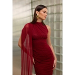 Rhea Tulle Midi Dress | Red - Image 7