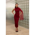 Rhea Tulle Midi Dress | Red