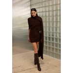 Peggy Mini Dress with Drape | Brown - Image 10