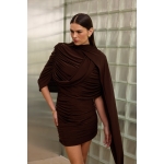 Peggy Mini Dress with Drape | Brown
