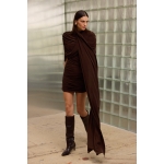 Peggy Mini Dress with Drape | Brown - Image 2