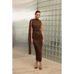 Rhea Tulle Midi Dress | Brown