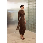 Rhea Tulle Midi Dress | Brown - Image 9