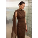 Rhea Tulle Midi Dress | Brown - Image 8