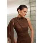 Rhea Tulle Midi Dress | Brown - Image 3