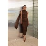 Rhea Tulle Midi Dress | Brown - Image 4
