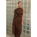 Rhea Tulle Midi Dress | Brown - Image 2