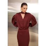 Bianca Shirt With Scarf | Burgundy - Image 3
