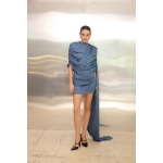 Peggy Mini Dress with Drape | Blue - Image 6