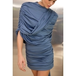 Peggy Mini Dress with Drape | Blue - Image 4