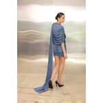 Peggy Mini Dress with Drape | Blue - Image 3