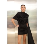 Peggy Mini Dress with Drape | Black